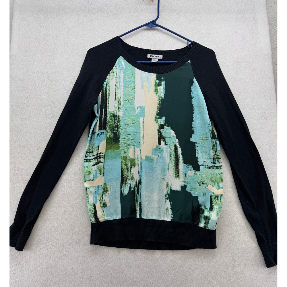 DKNY Abstract Print Sweater Long Sleeve Pullover Top Knit Blouse S Casual